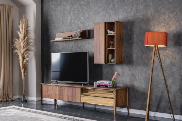 TV-cabinet Lowboard Living room Set tv stand Sideboard Shelves Wall unit Modern Wood new